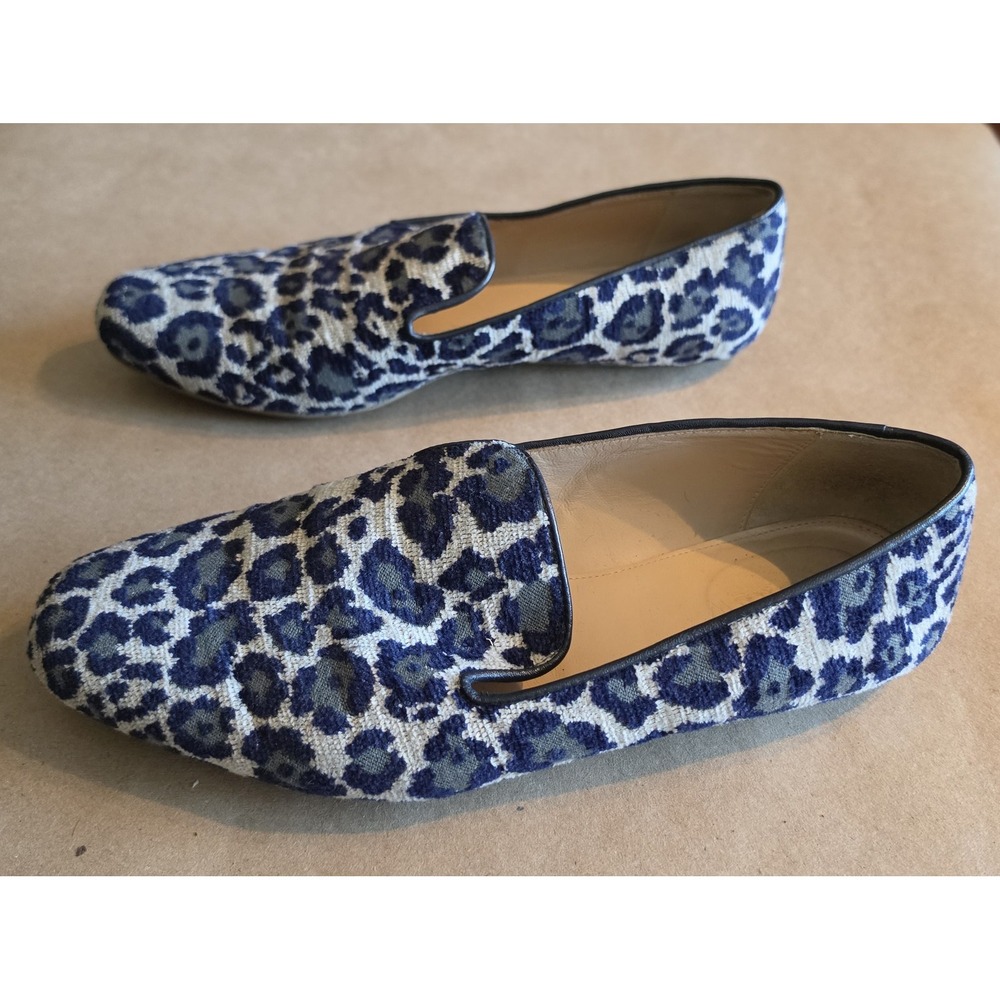 J.Crew Women's Loafer Size 8 Leopard Print Blue White Grey Slip-On Flat
